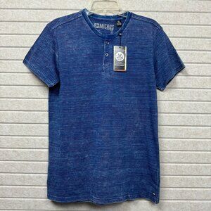 Micros Striped Henley Shirt Short Sleeve Blue Crew Neck S NWT
